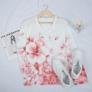 Fresh Pink Floral Print Long Sleeve Top